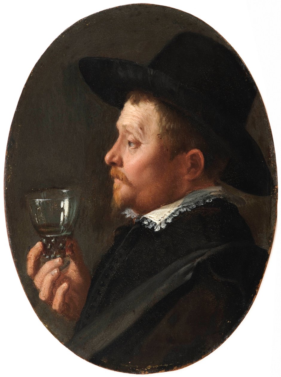 ""Portræt af en mand, der holder et Roemer-glas"" (Man Holding A Roemer) Maleri af Salomon de Bray (1597-1664) Olie på kobber af Salomon de Bray