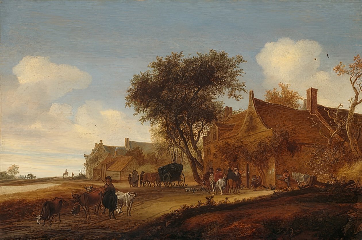 En landsbyværtshus med diligence. 1655 af Salomon van Ruisdael or Ruysdael
