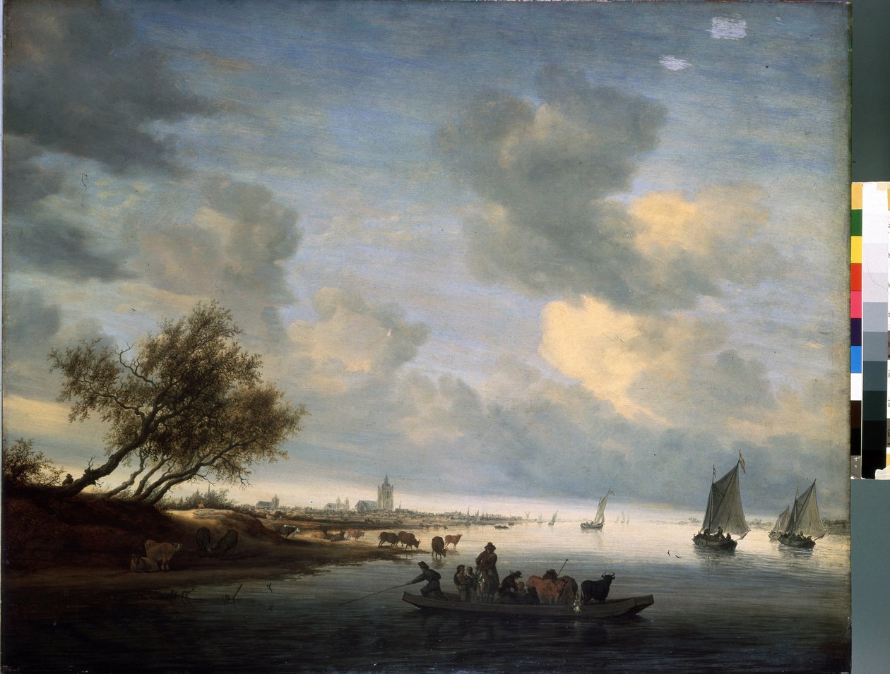 Færge til Arnhem (færge ved Arnhem) (Pays Bas). Peinture de Salomon Jacobsz (Jacob) Van Ruysdael (Ruisdael) (1600 eller 1603-1670). Huile sur bois, 89 x 116 cm af Salomon van Ruisdael or Ruysdael