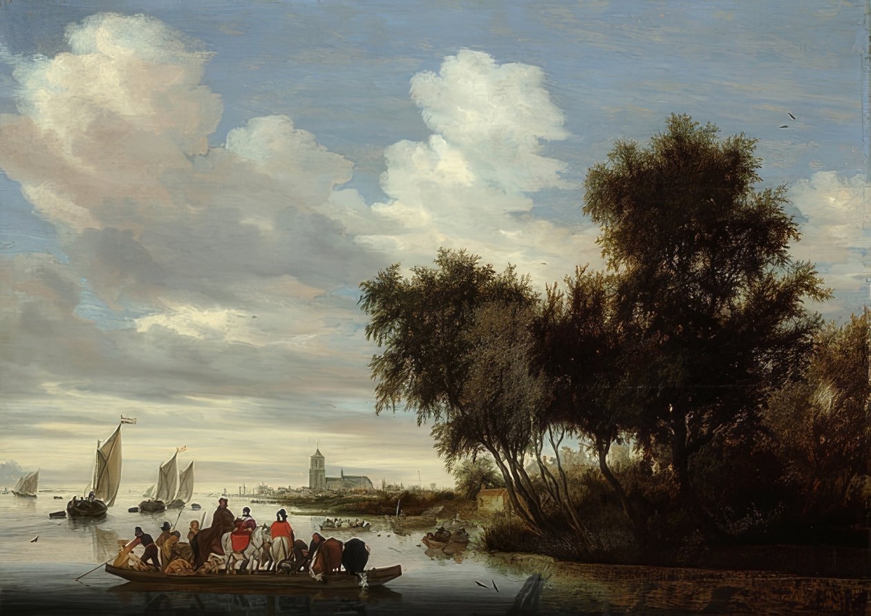 Flodlandskab med en færge. 1649 af Salomon van Ruisdael or Ruysdael
