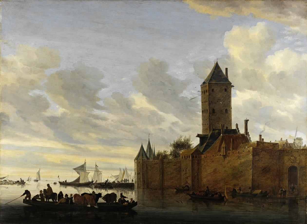 Flodmunding med befæstet by af Salomon van Ruisdael or Ruysdael