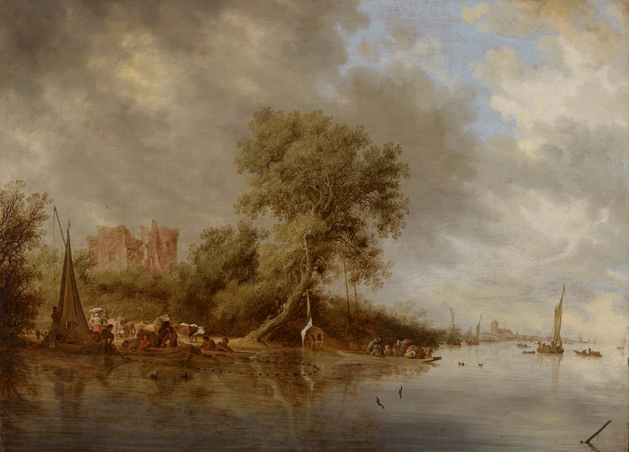 Flodlandskab med ruinerne af slottet Egmond, 1641. af Salomon van Ruisdael or Ruysdael