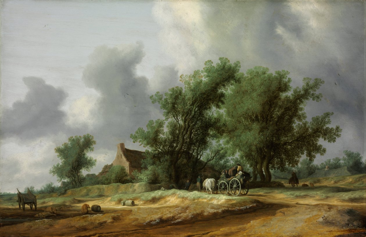 Vej i klitterne med en vogn - Peinture de Salomon Jacobsz van Ruisdael (1600/3-1670) - 1631 - Olie på træ - 56x86,4 - Szepmuveszeti Muzeum, Budapest af Salomon van Ruisdael or Ruysdael