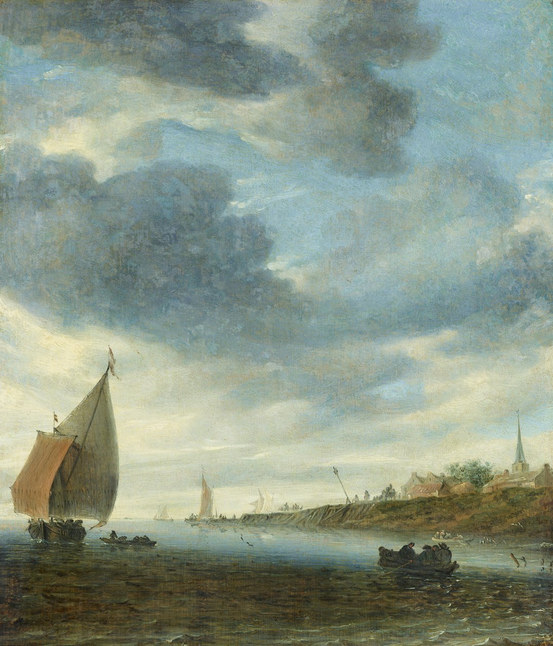 Indre farvande med en sejlbåd af Salomon van Ruysdael
