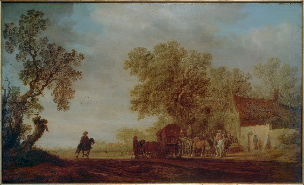 Landevej med kro og rejsende af Salomon van Ruisdael or Ruysdael