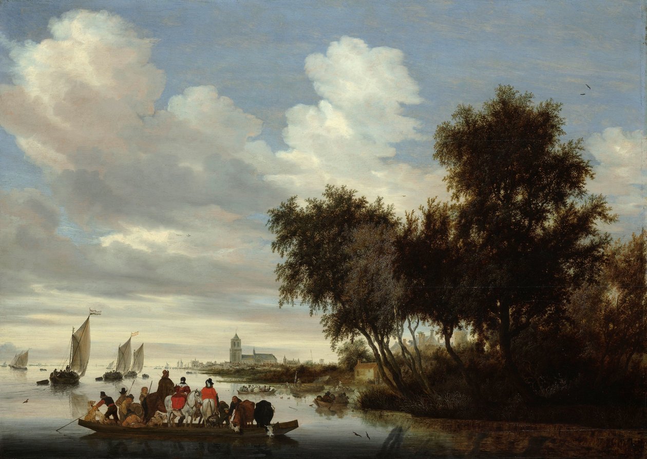 Flodlandskab med færge Flodlandskab med en færge af Salomon van Ruysdael