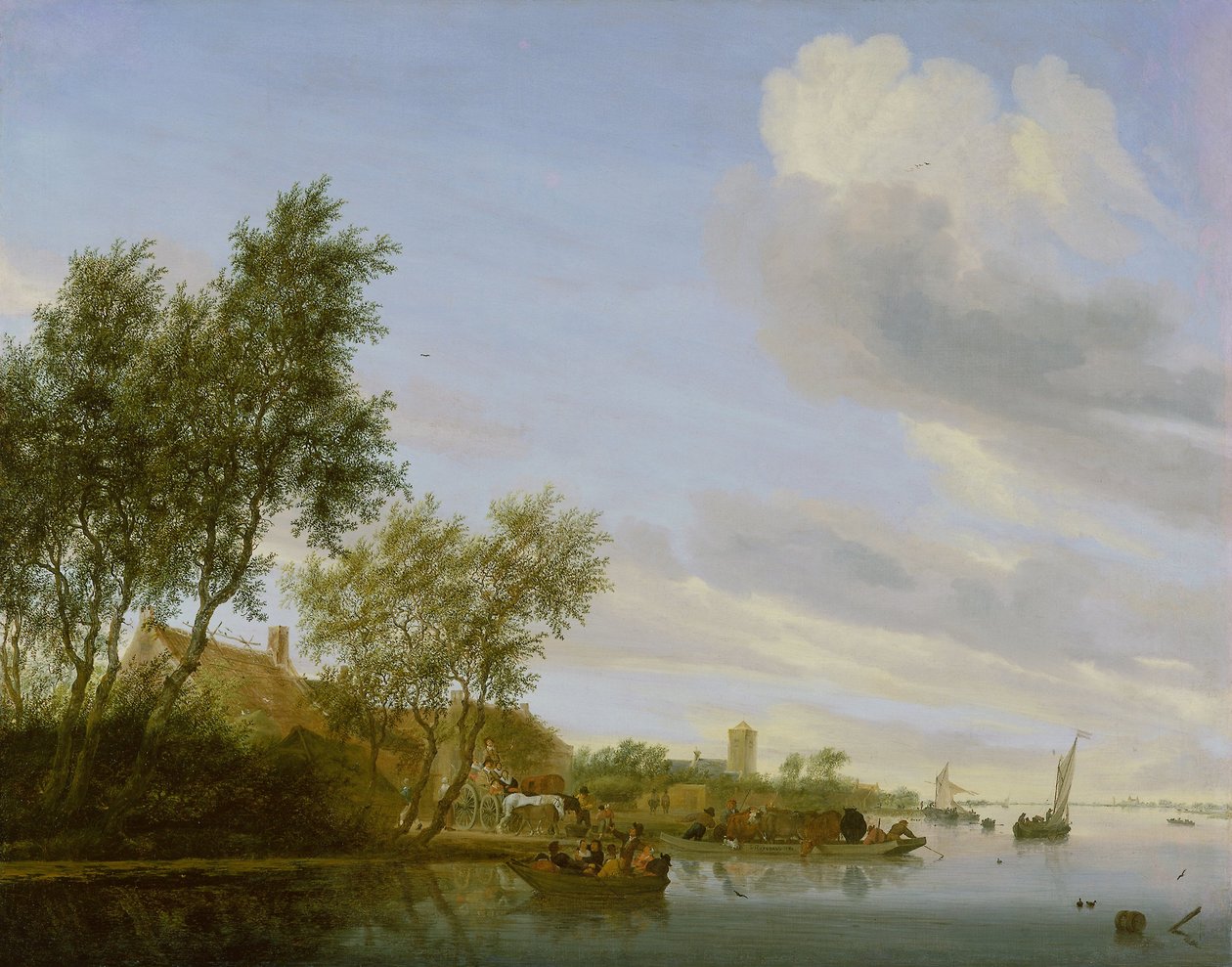 Flodlandskab med en færge af Salomon van Ruysdael