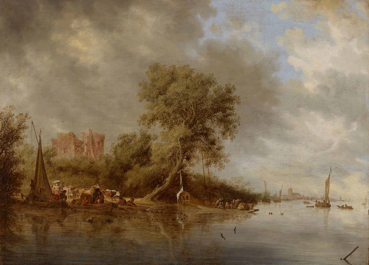 Flodlandskab med ruinerne af slottet Egmond af Salomon van Ruysdael