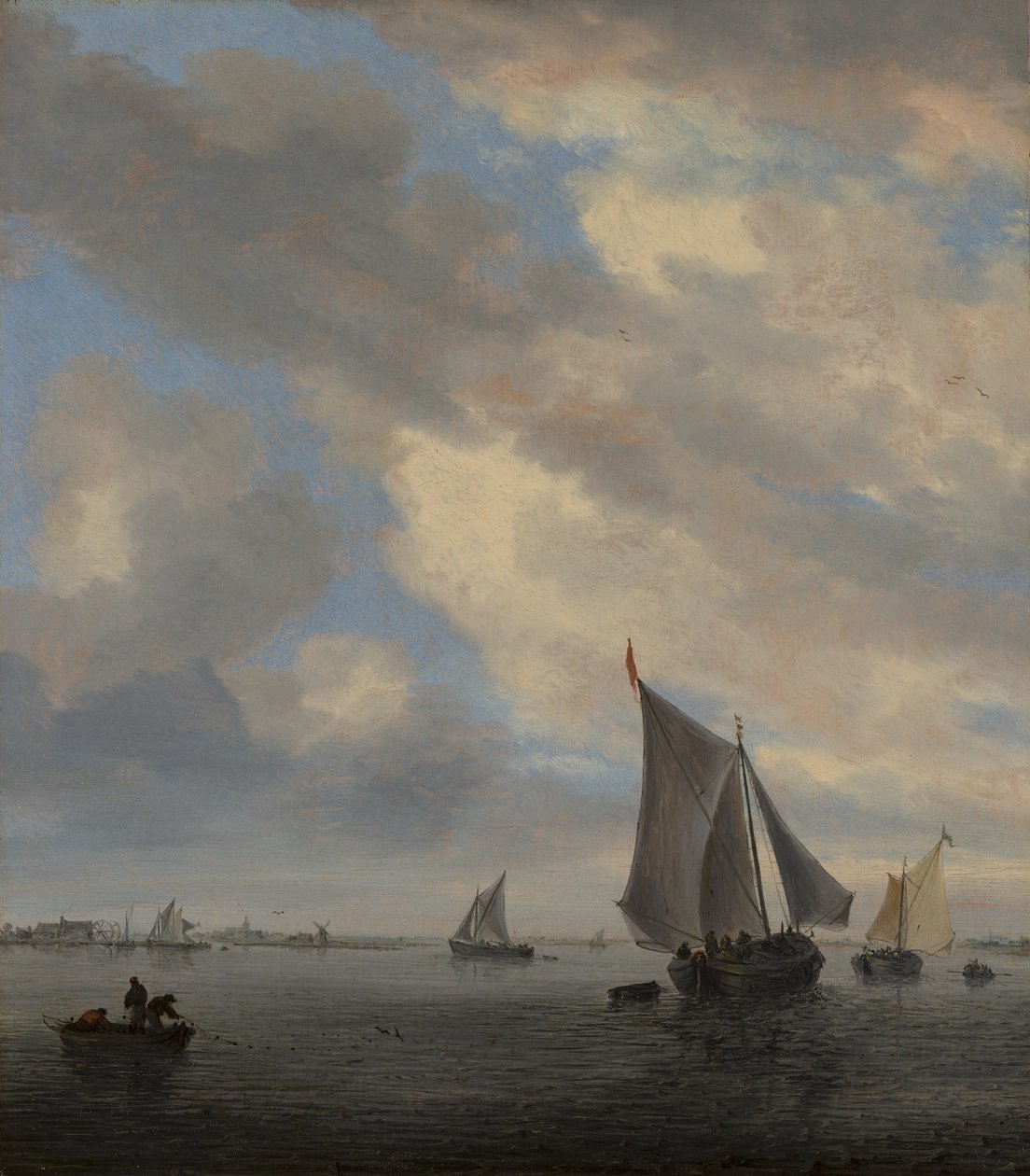 Udsigt over en sø med sejlskibe af Salomon van Ruysdael