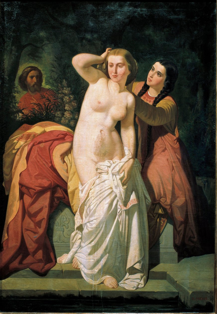 ""David og Bathsheba"" David ser Bathsheba bade. Maleri af Salustiano Asenjo Arozarena (1834-1897) 1800-tallet Mål 131 x 89 cm Navarra Museum Pamplona Spanien af Salustiano Asenjo