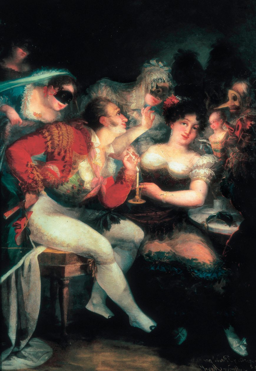 En café under karnevallet, detaljer, ca. 1824-25 (olie på lærred) af Salvador Mayol