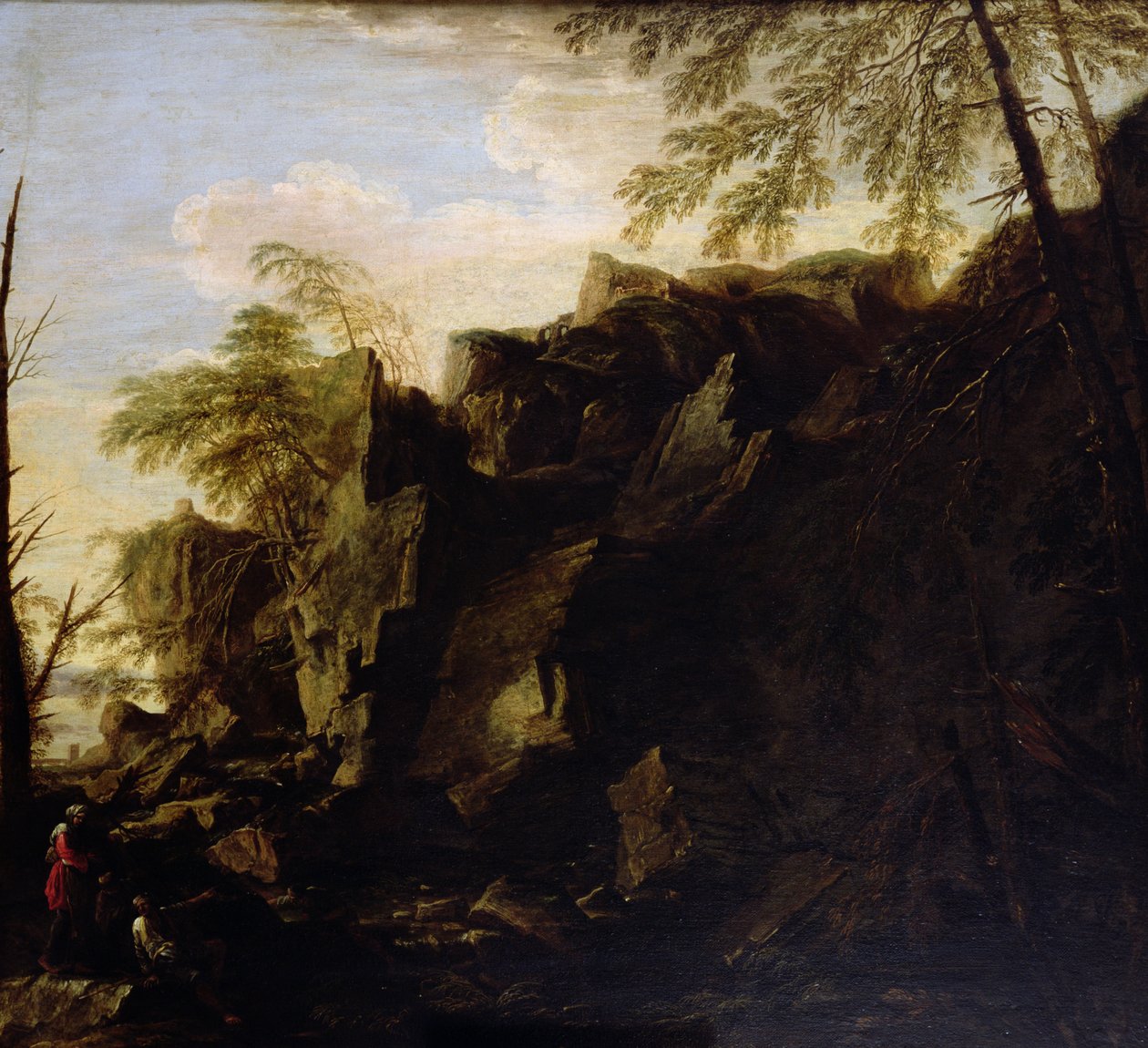 Et klippelandskab c.1640 af Salvator Rosa
