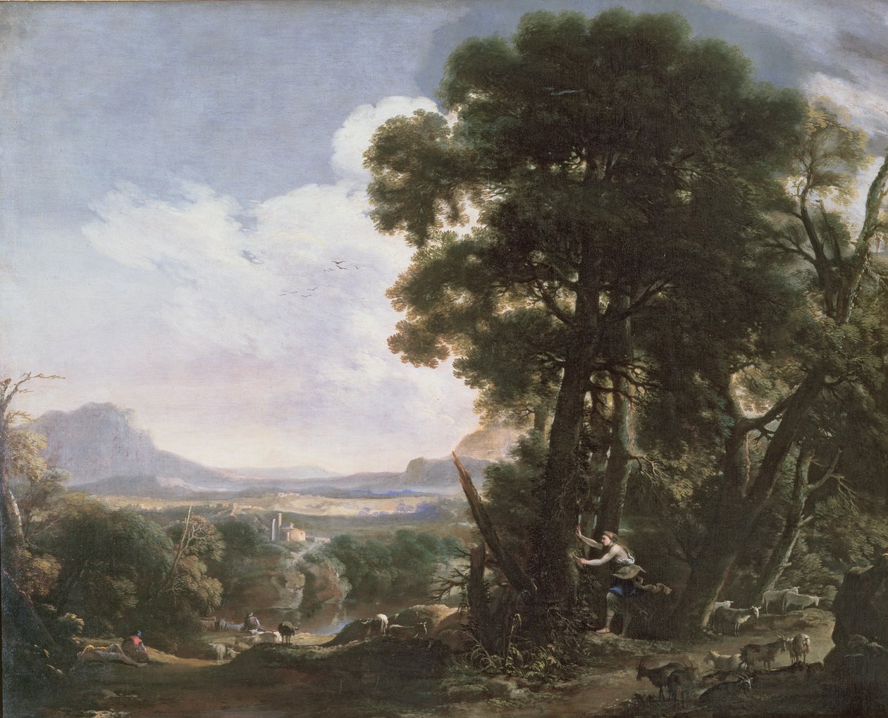 Erminia skærer navnet Tancred på et træ af Salvator Rosa