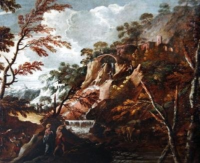 Landskab med figurer af Salvator Rosa