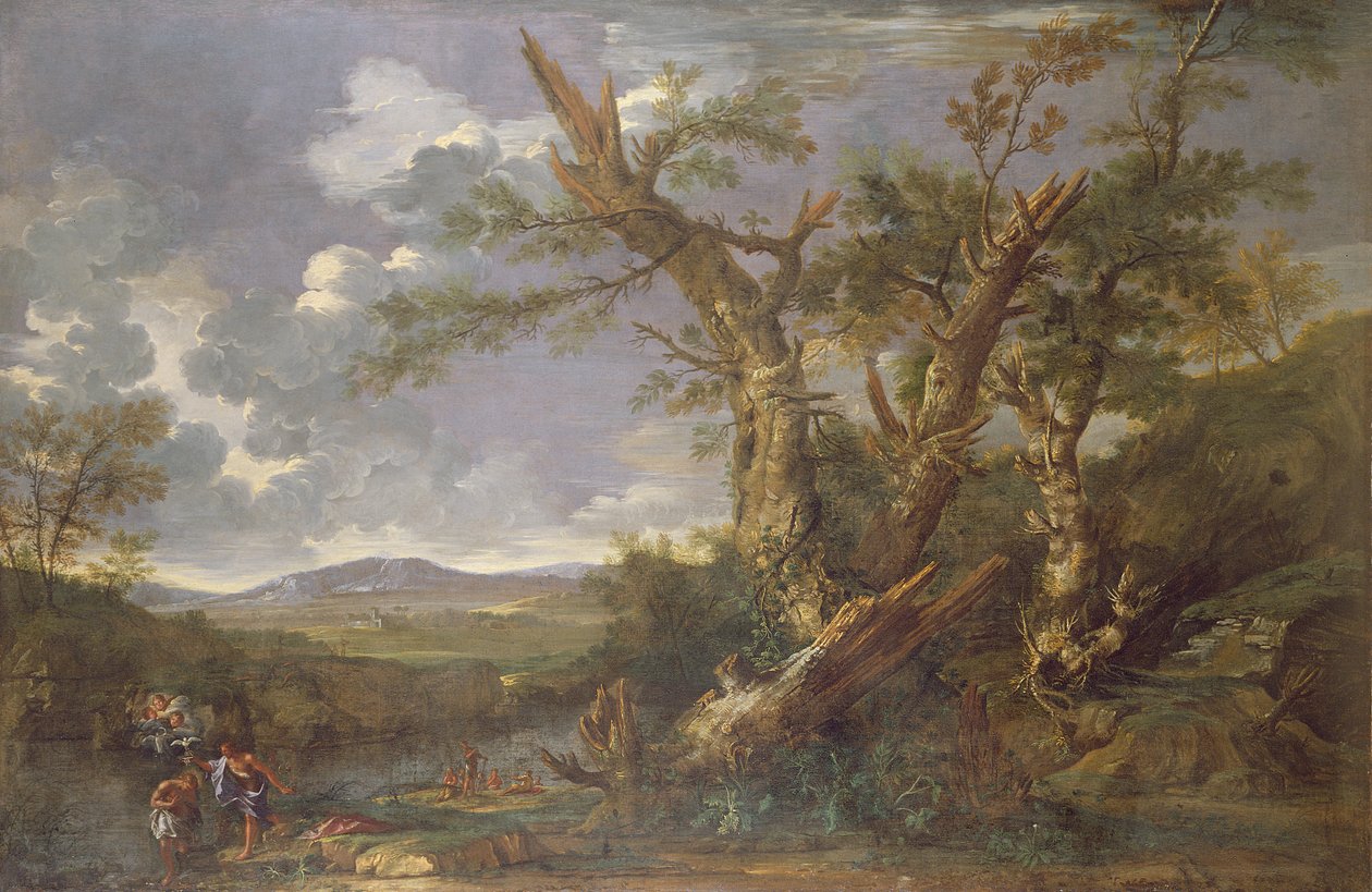 Landskab med dåben i Jordan af Salvator Rosa