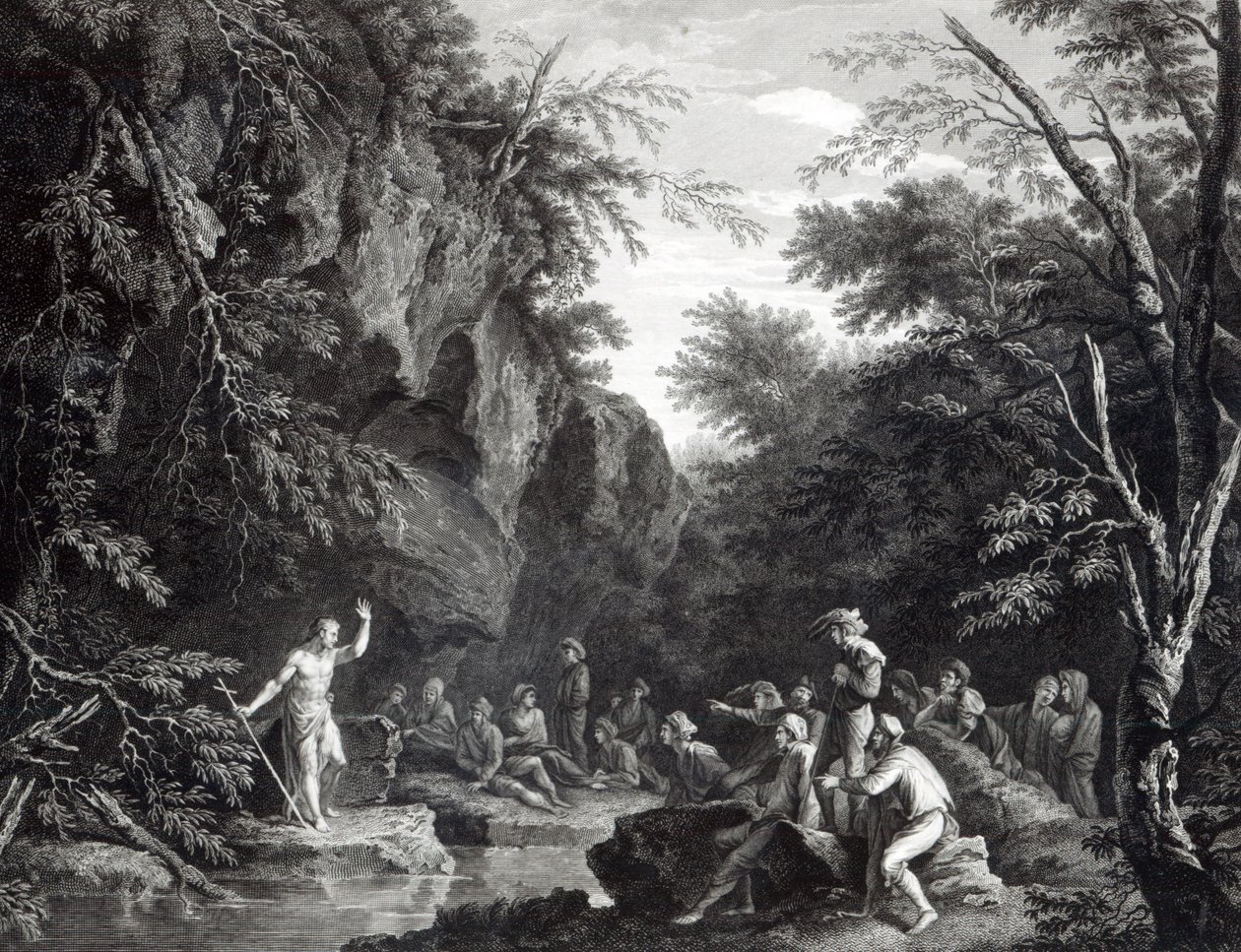 Saint John prædiker i ørkenen, indgraveret af John Browne, 1768 af Salvator Rosa