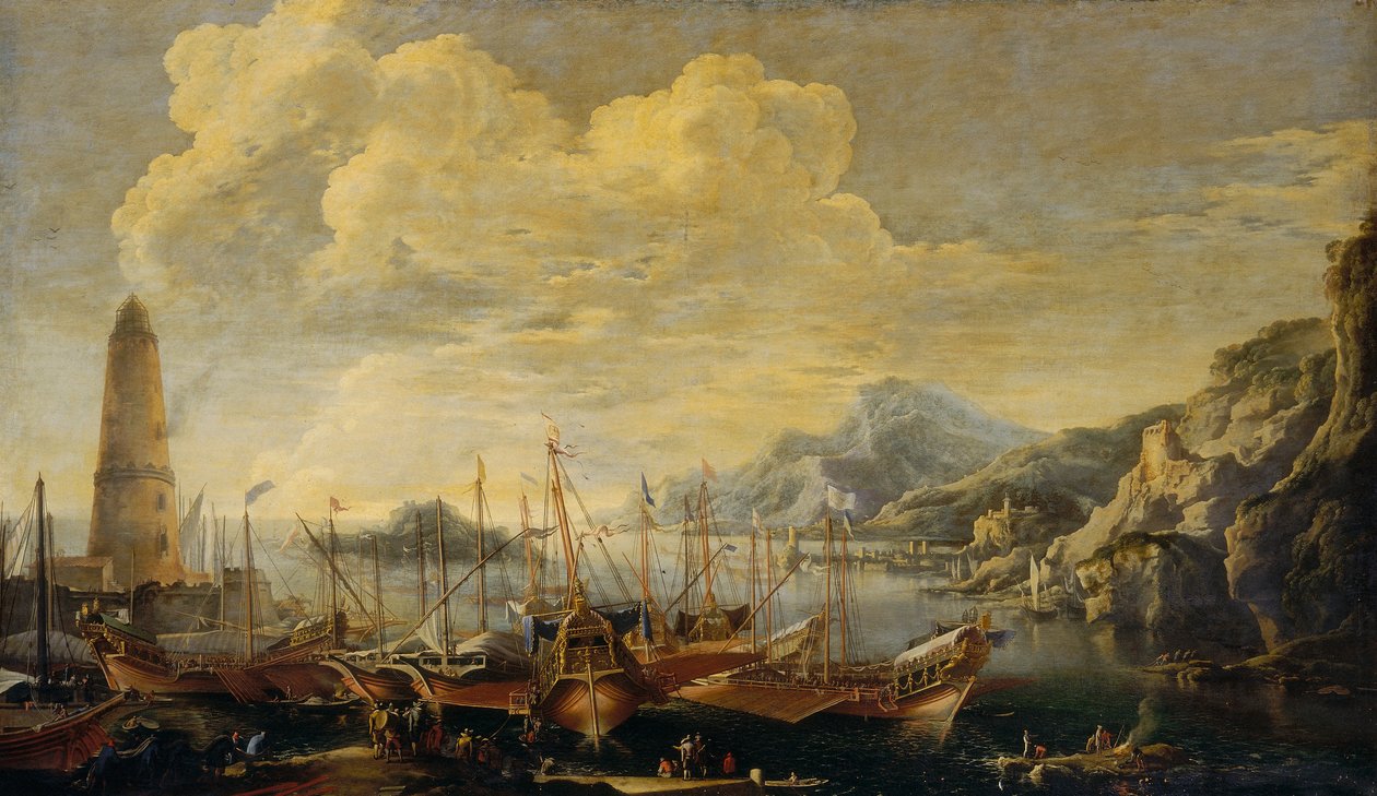 Havlandskab med fyrtårn af Salvator Rosa