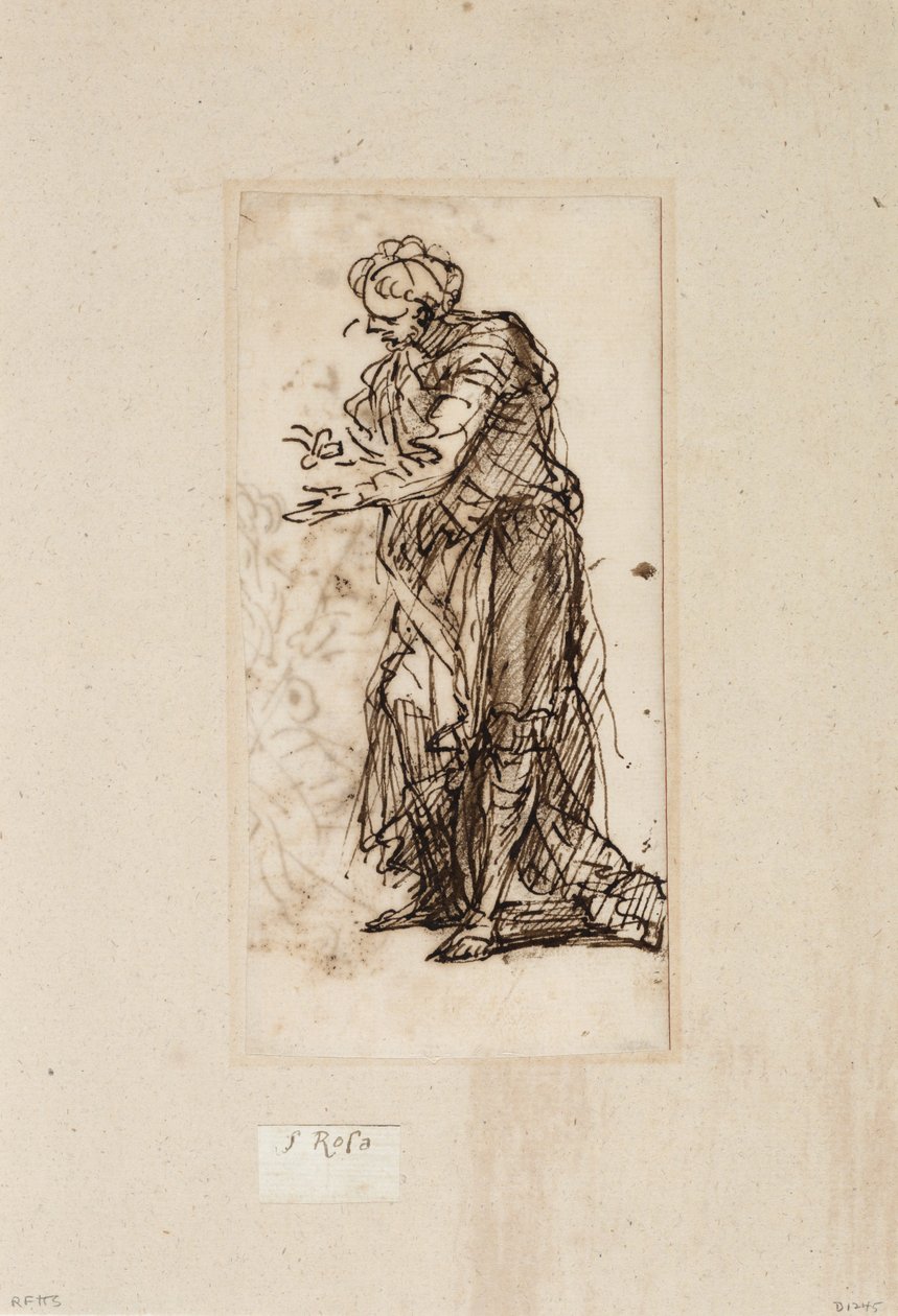 Stående mandsfigur (pen og blæk med vask på papir) af Salvator Rosa