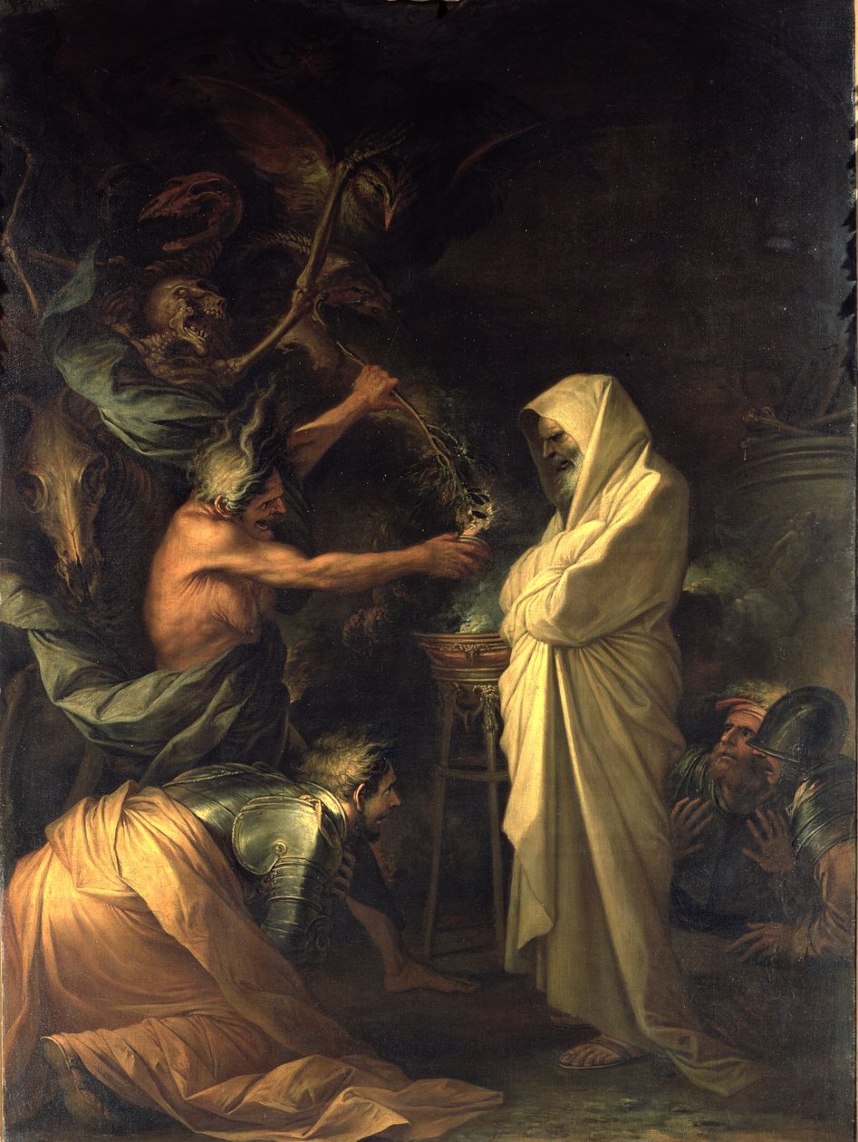 Samuels Ånd, der viser sig for Saul ved heksen fra Endors hus, 1668 af Salvator Rosa