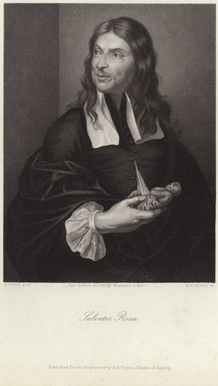 Portræt af Salvator Rosa (kobberstik) af Salvator (after) Rosa