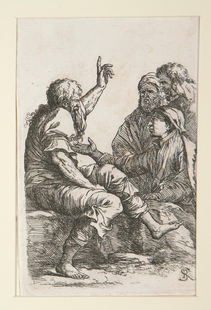 En gammel mand taler med tre mænd af Salvator Rosa