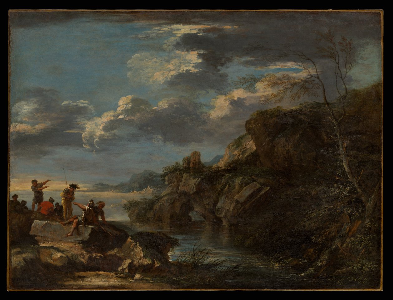 Banditter ved en klippekyst af Salvator Rosa