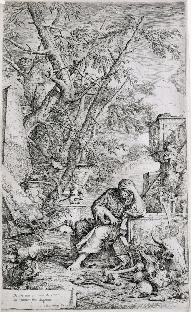 Demokrit i meditation (gravering) af Salvator Rosa