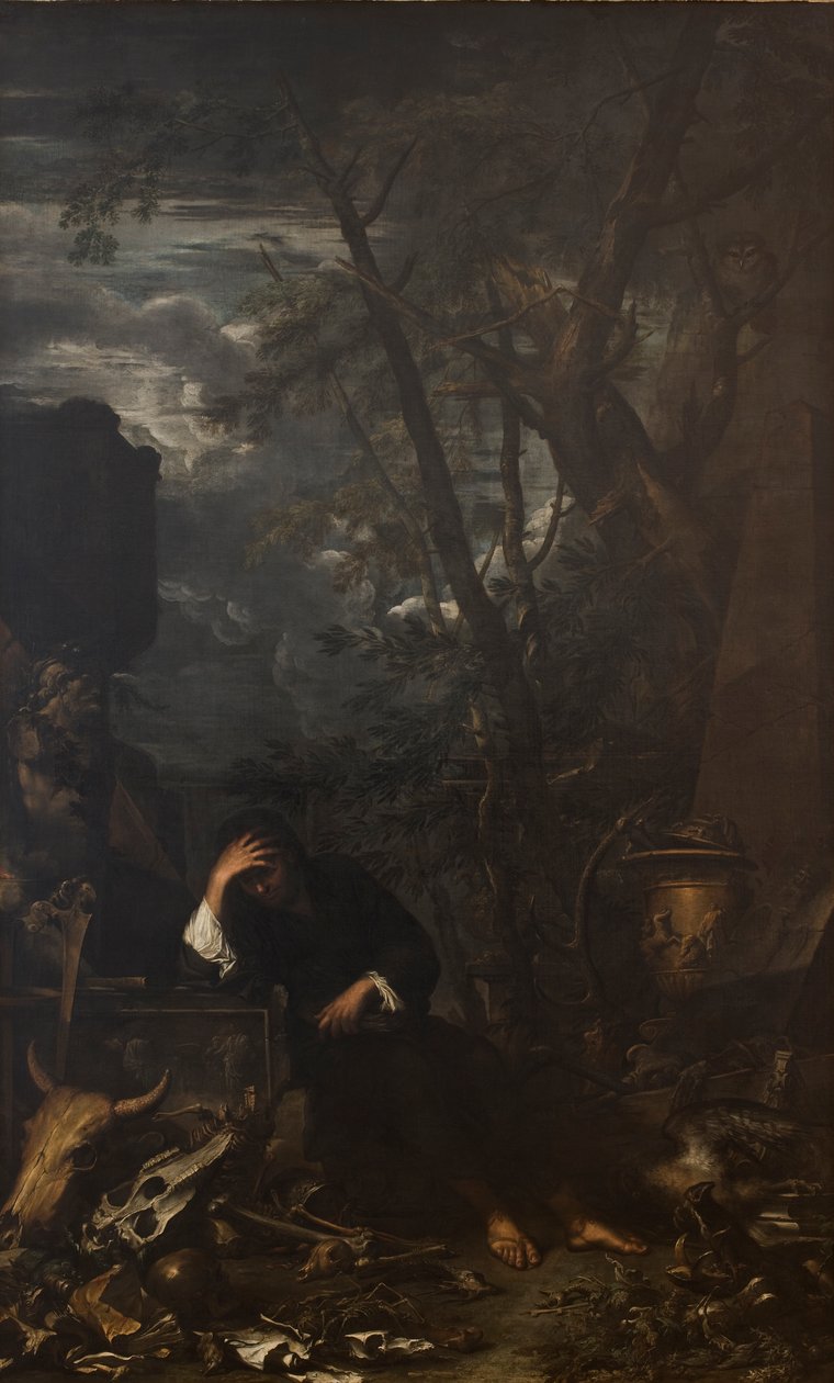 Demokritus i meditation af Salvator Rosa