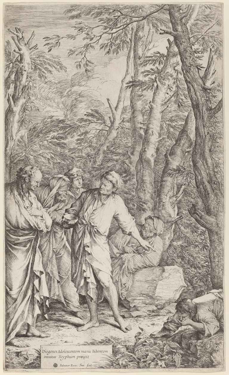 Diogenes kaster sin skål væk af Salvator Rosa