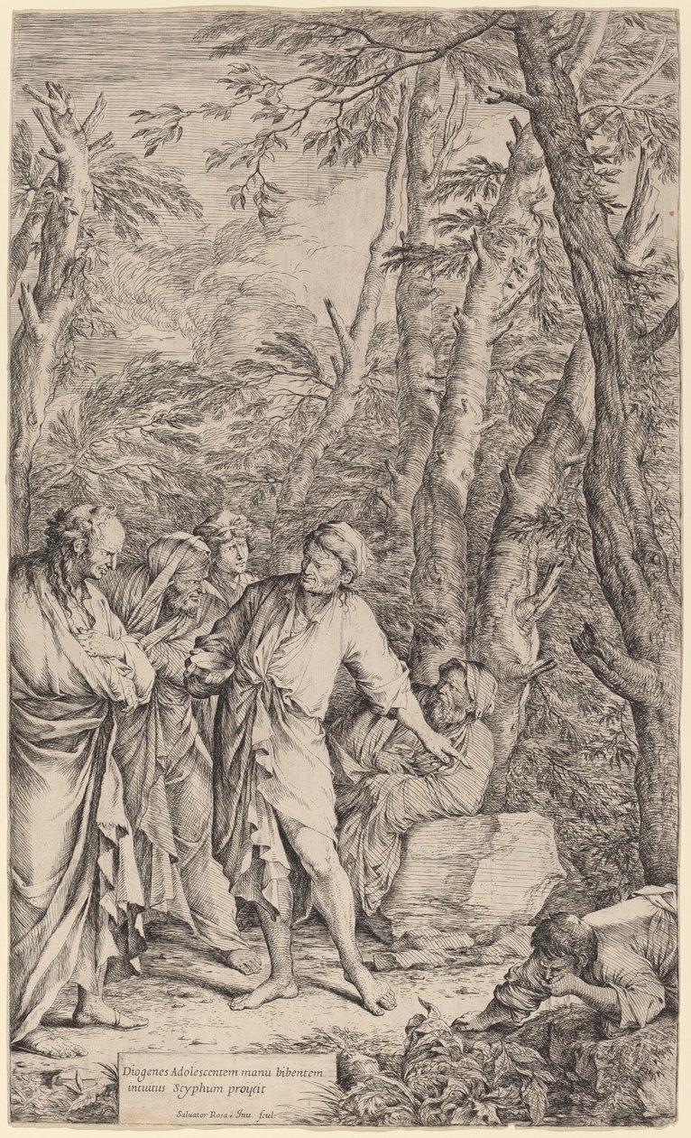 Diogenes kaster sin skål væk af Salvator Rosa