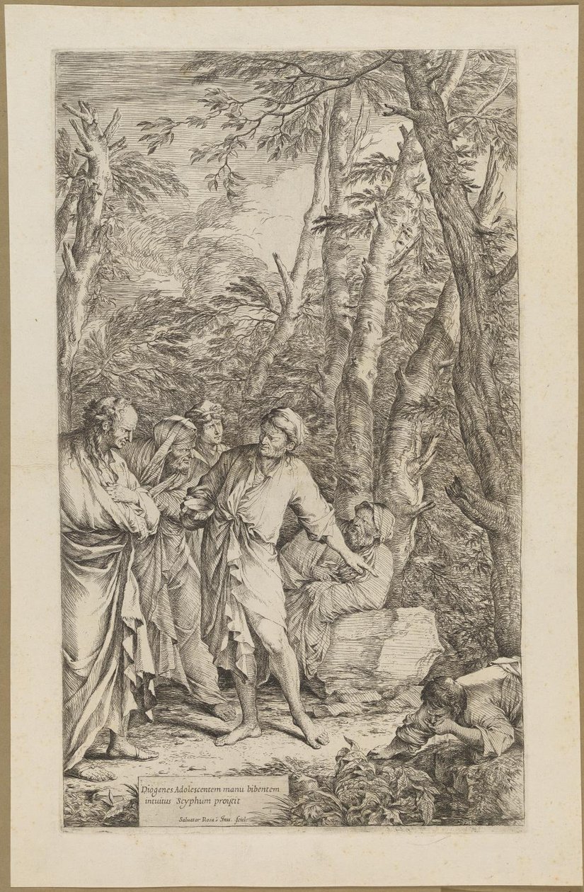 Diogenes kaster sin skål væk af Salvator Rosa