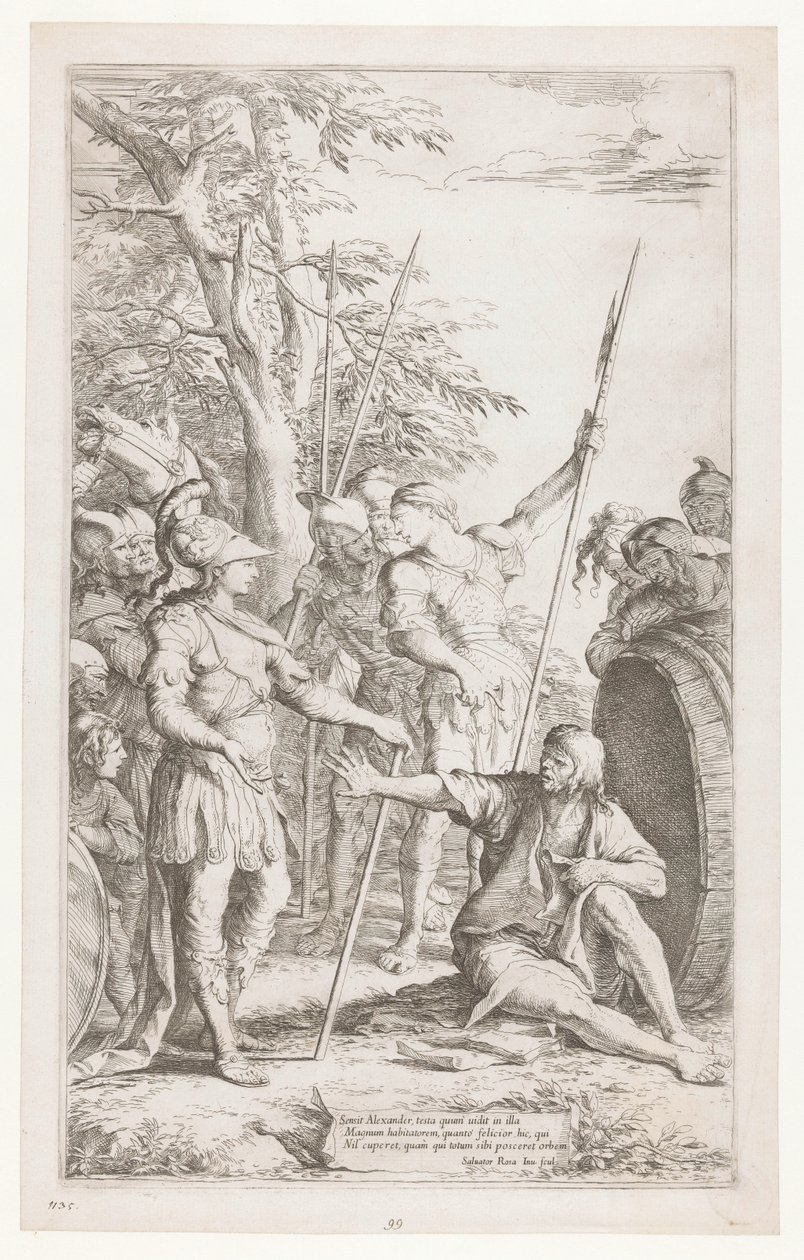 Diogenes beder Alexander om ikke at stå i hans lys af Salvator Rosa