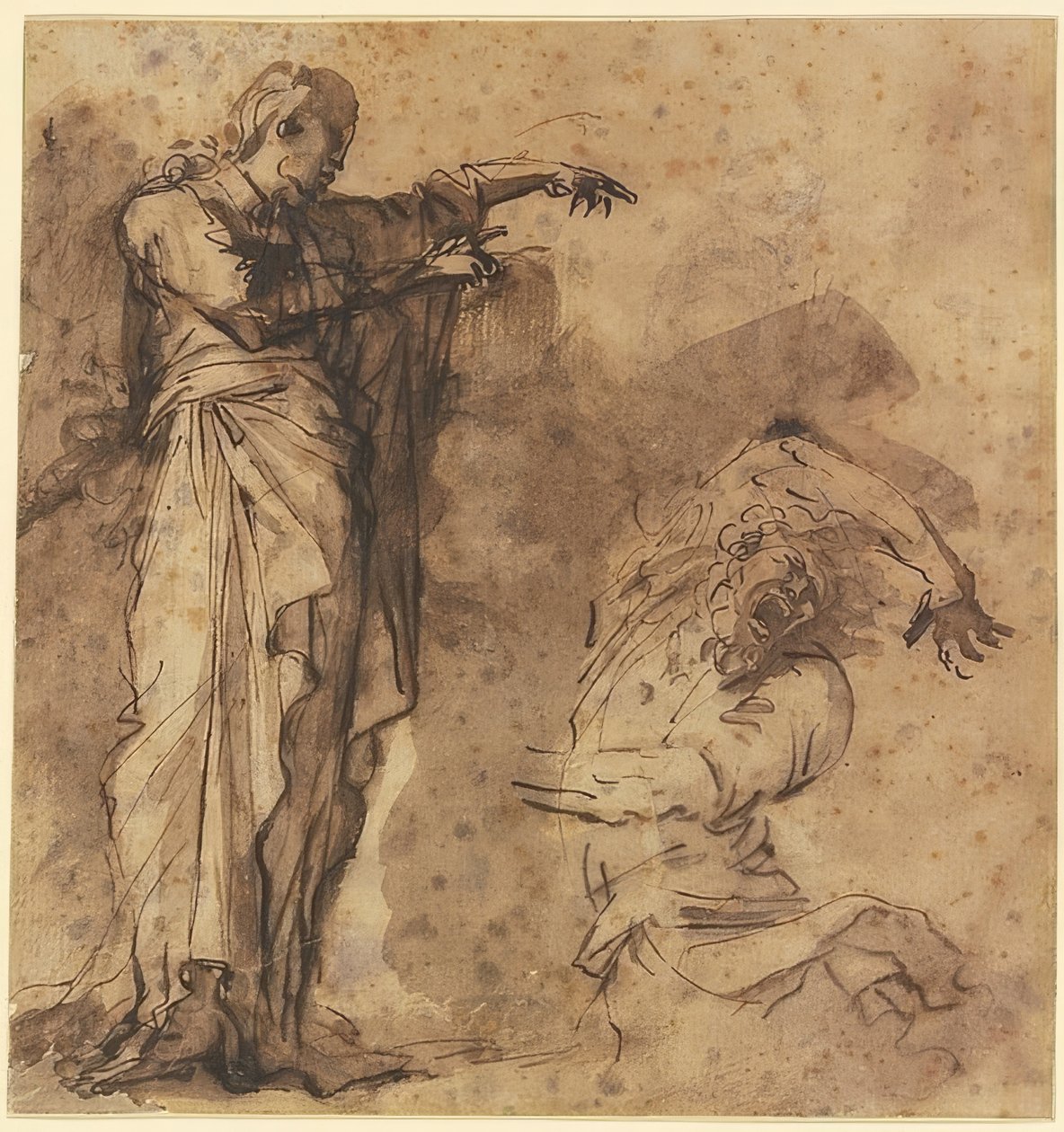 Design for Kristus, der helbreder en besat mand af Salvator Rosa