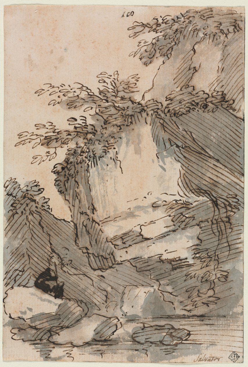 Figurer ved en stenet pool, 16601673. af Salvator Rosa