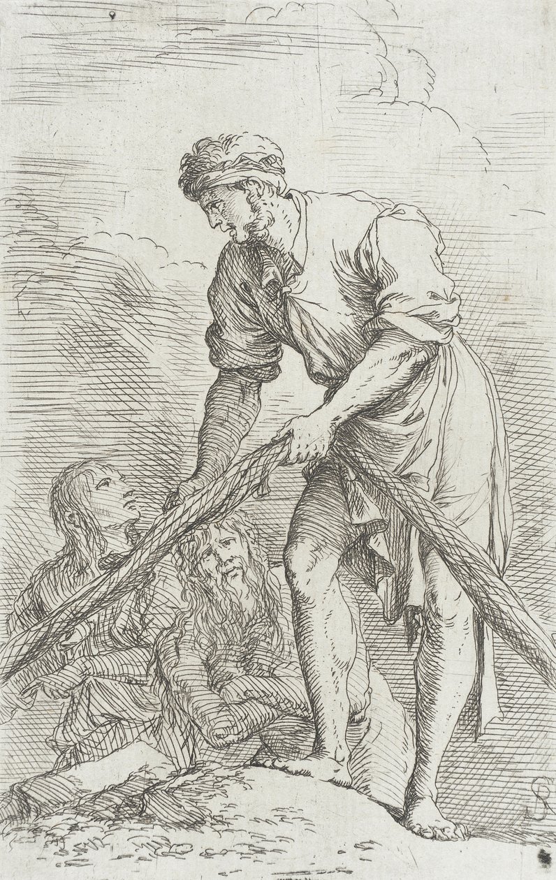 Figur: En mand, der trækker et net af Salvator Rosa