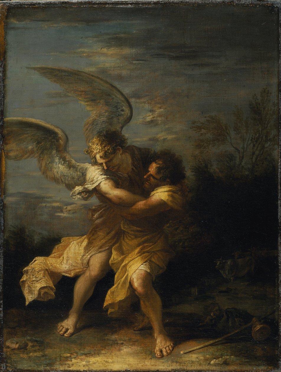 Jakob kæmper med englen (olie på lærred) af Salvator Rosa