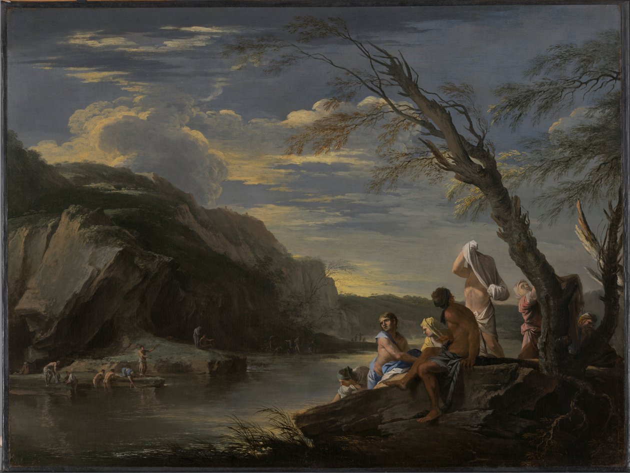 Landskab med badende af Salvator Rosa