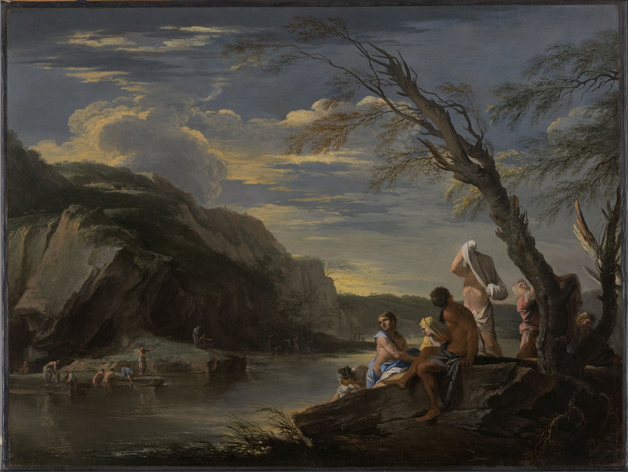 Landskab med badende af Salvator Rosa