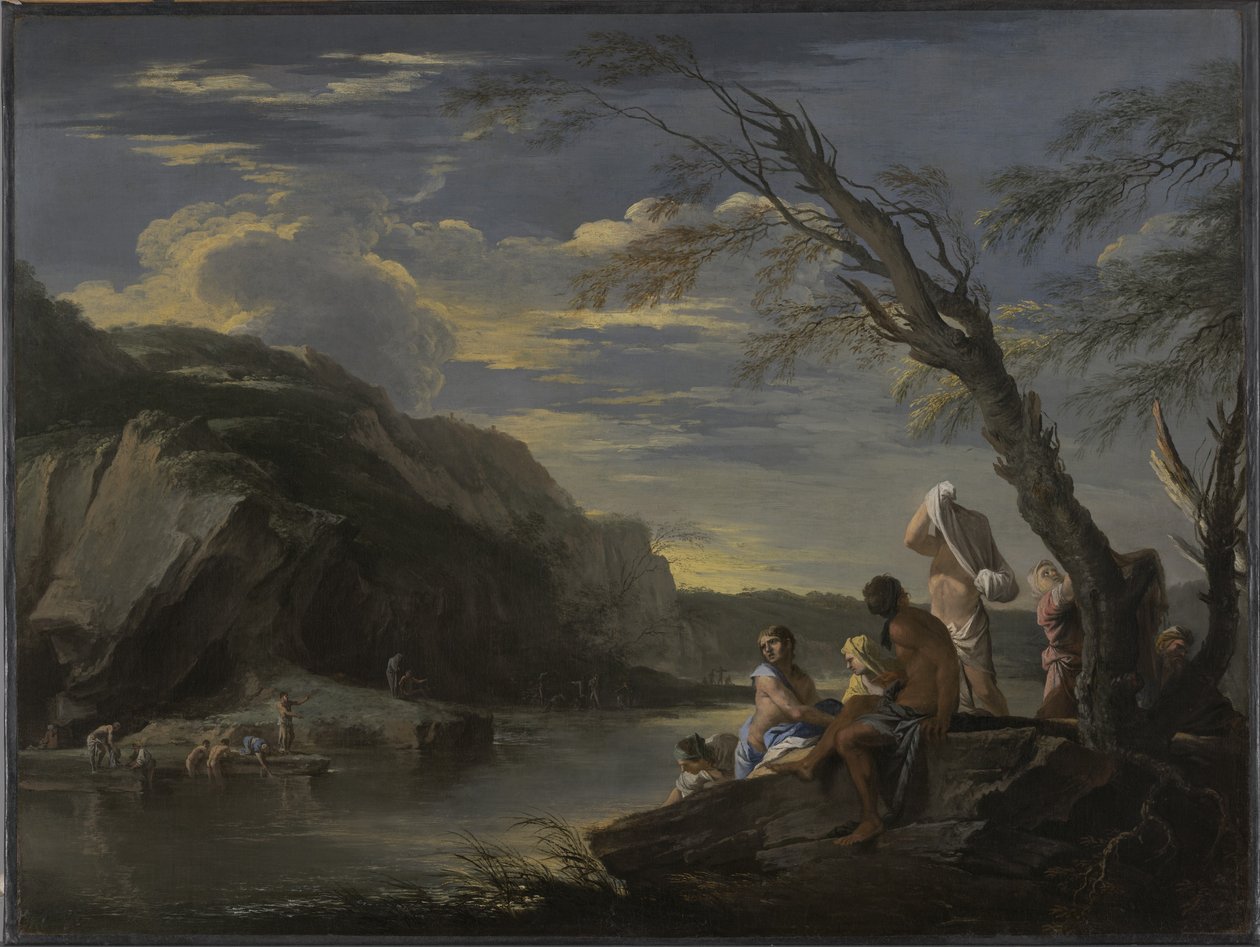 Landskab med badende, c.1660 af Salvator Rosa
