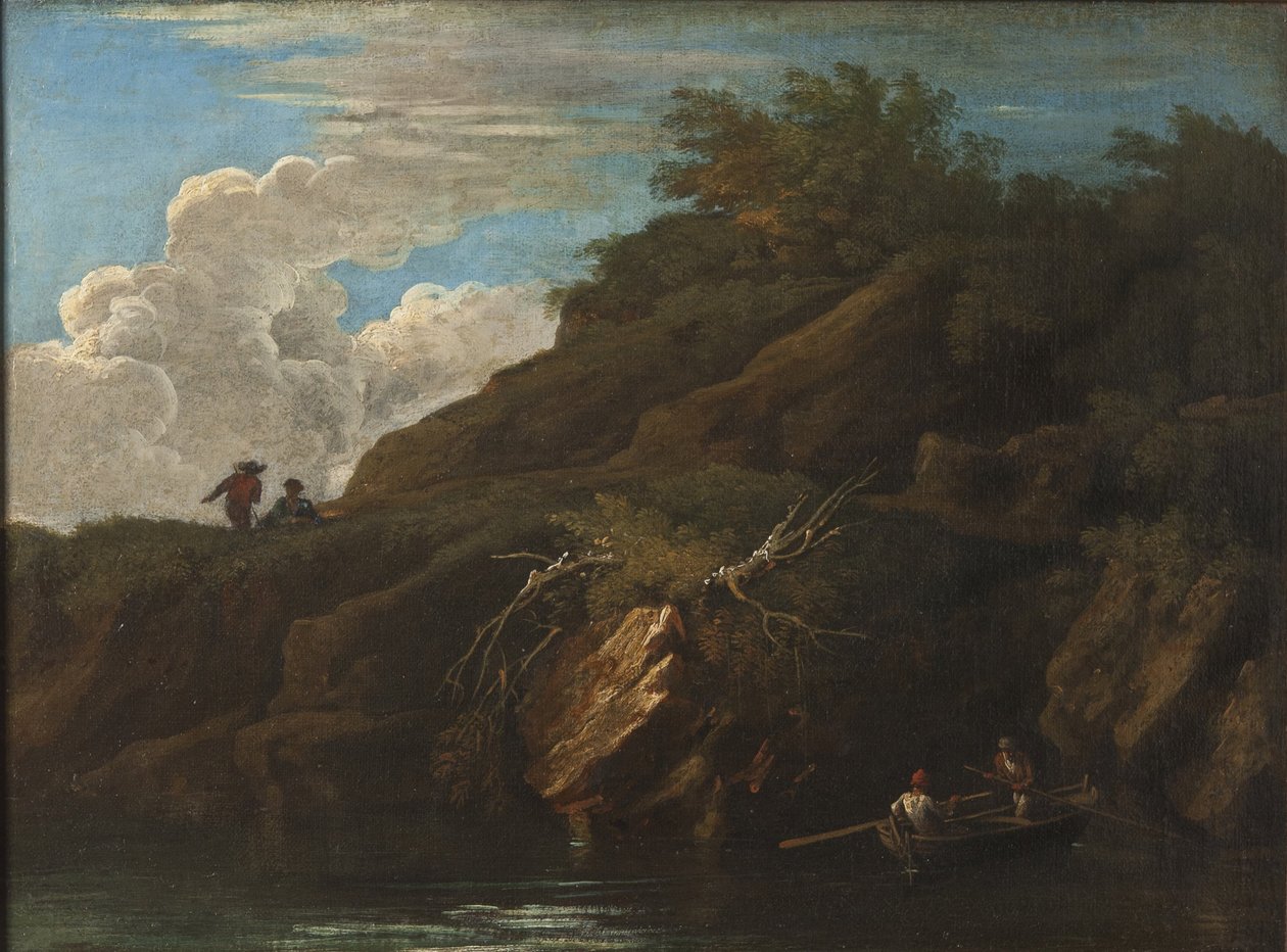 Landskab med vand af Salvator Rosa