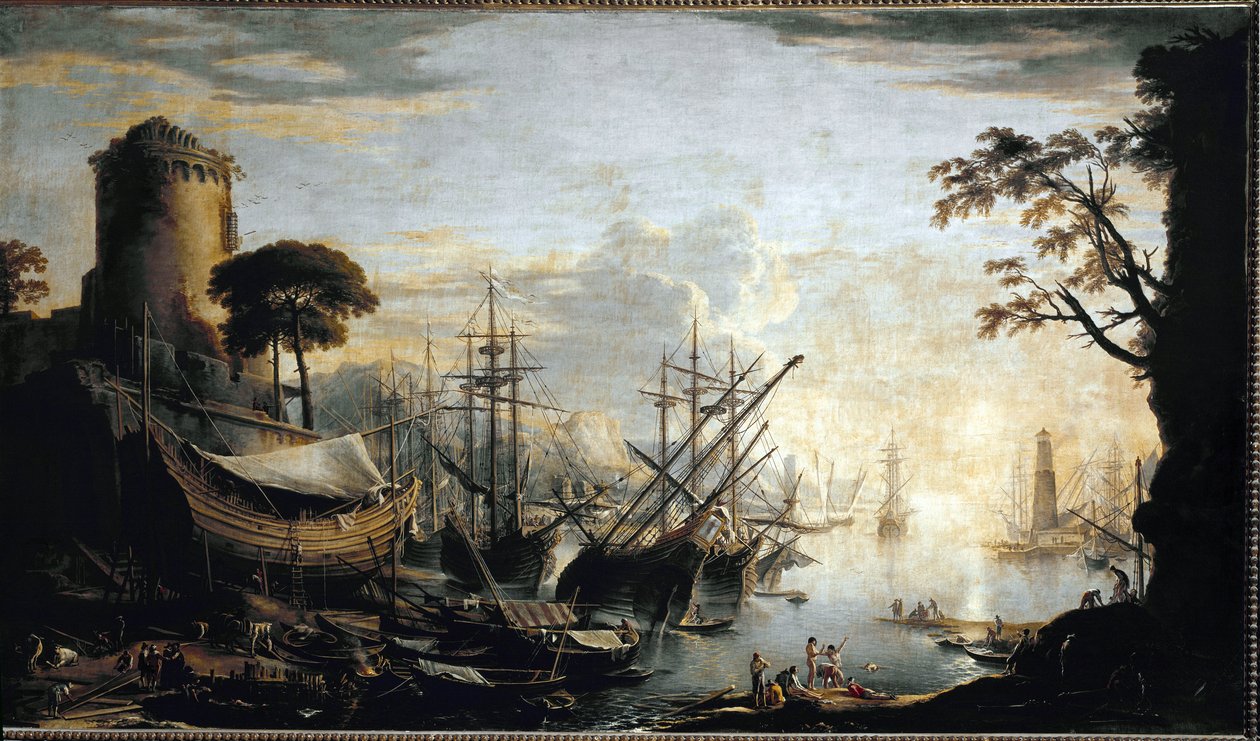 Havnens lystbådehavn. Maleri af Salvator Rosa af Salvator Rosa