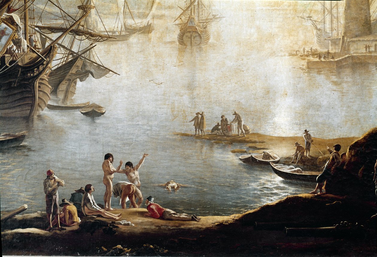 Havnens lystbådehavn, detalje (olie på lærred af Salvator Rosa
