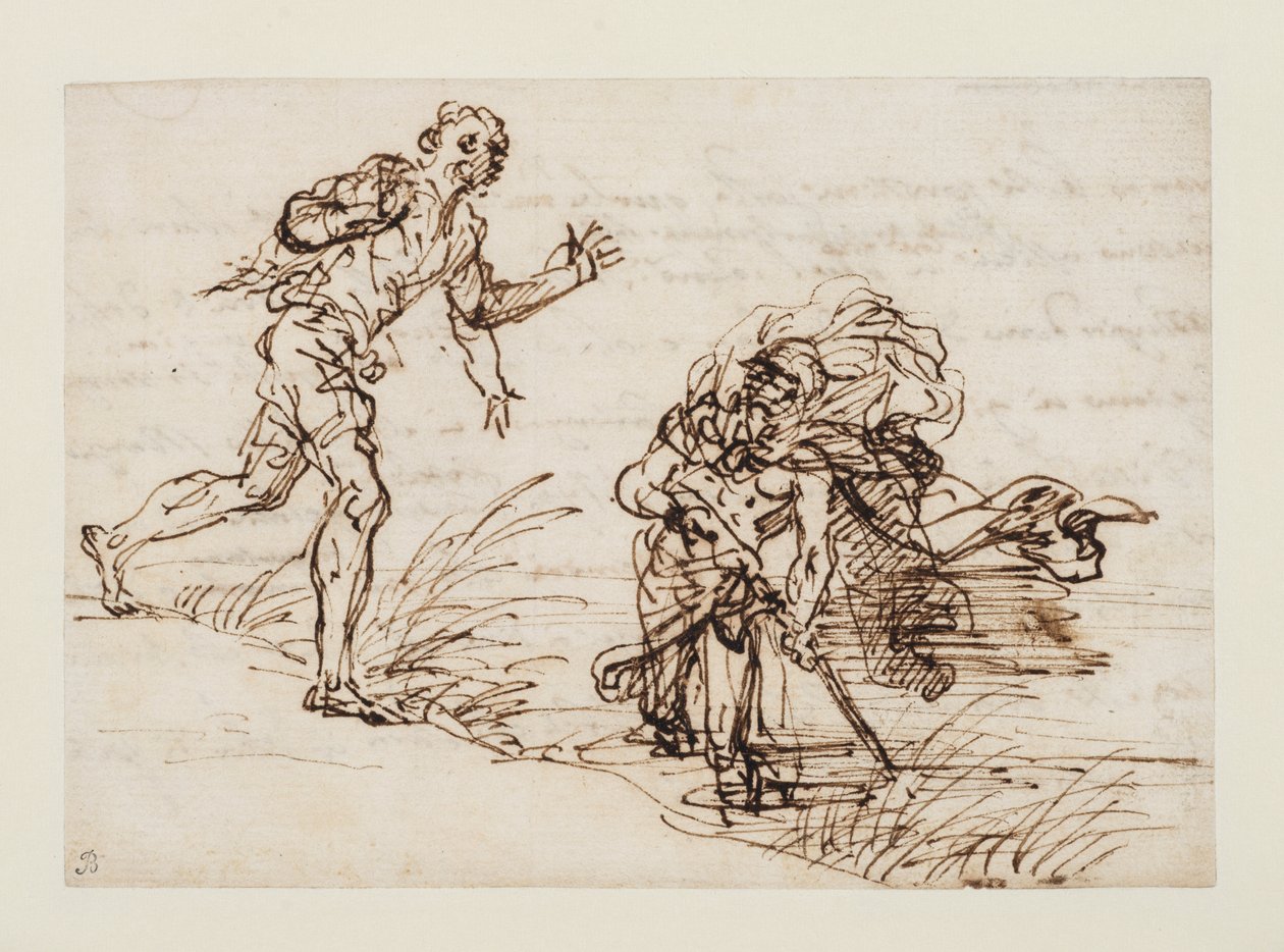 Mercury and the Dishonest Woodman (recto), ca. 1655-1659 (pen og brunt blæk på lagenpapir) af Salvator Rosa