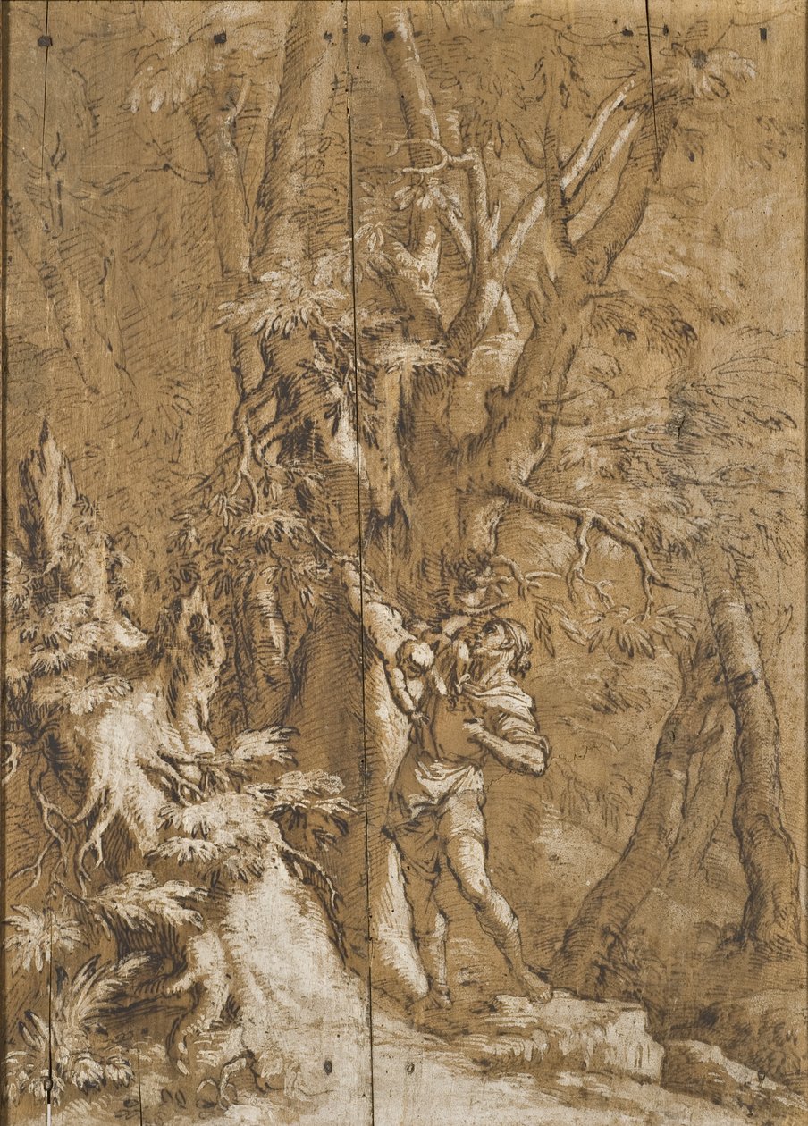 Oedipe abandonne - Den forladte Ødipus, af Rosa, Salvatore (1615-1673). Olie på træ. Mål: 65x45 cm. Nationalmuseum Stockholm af Salvator Rosa