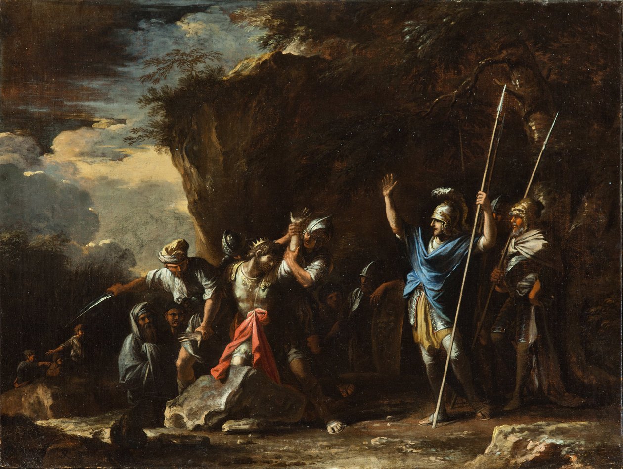 En scene fra den græske historie: Kong Kroisos’ døvstumme søn forhindrer perserne i at dræbe sin far af Salvator Rosa