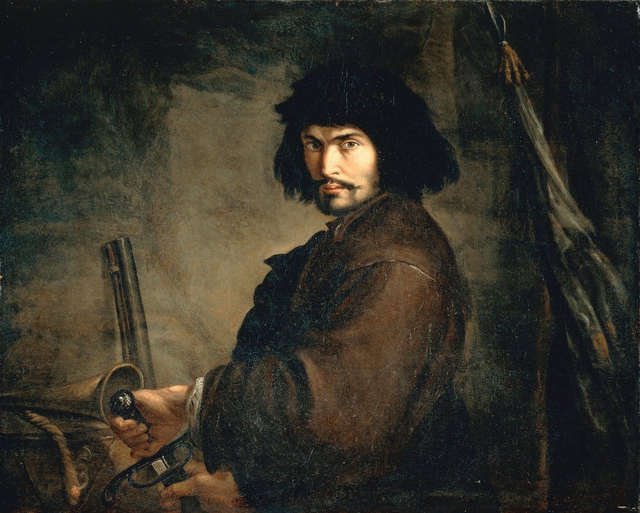 Selvportræt klædt som kriger, af Salvator Rosa (1615-1673), olie på lærred, 94x107 cm af Salvator Rosa