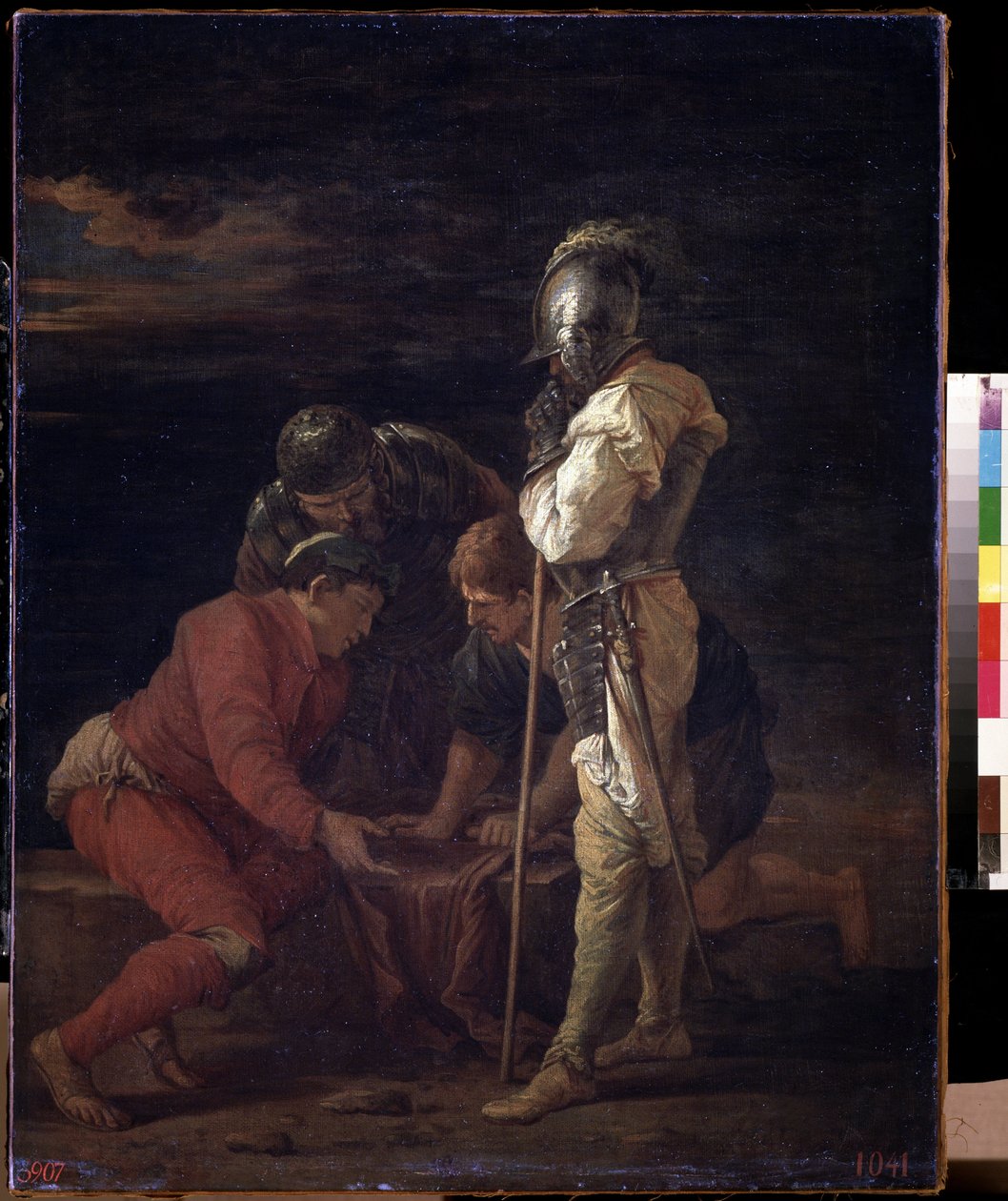 Soldater spiller terninger. Maleri af Salvator (Salvatore) Rosa (1615-1673), ca. 1656, italiensk kunst (Napoli), barokkunst. State A. Pushkin Museum of Fine Arts, Moskva. af Salvator Rosa