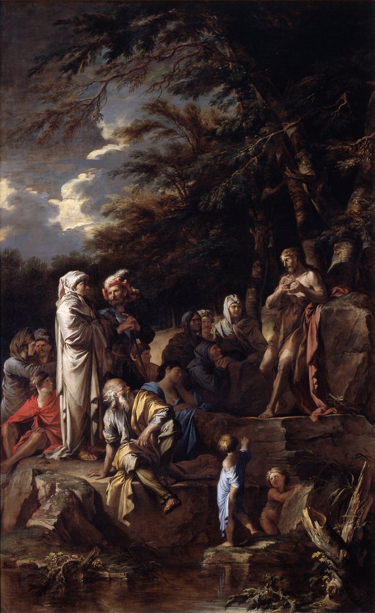 Johannes Døberen prædiker i ørkenen, ca. 1660 (olie på lærred) af Salvator Rosa