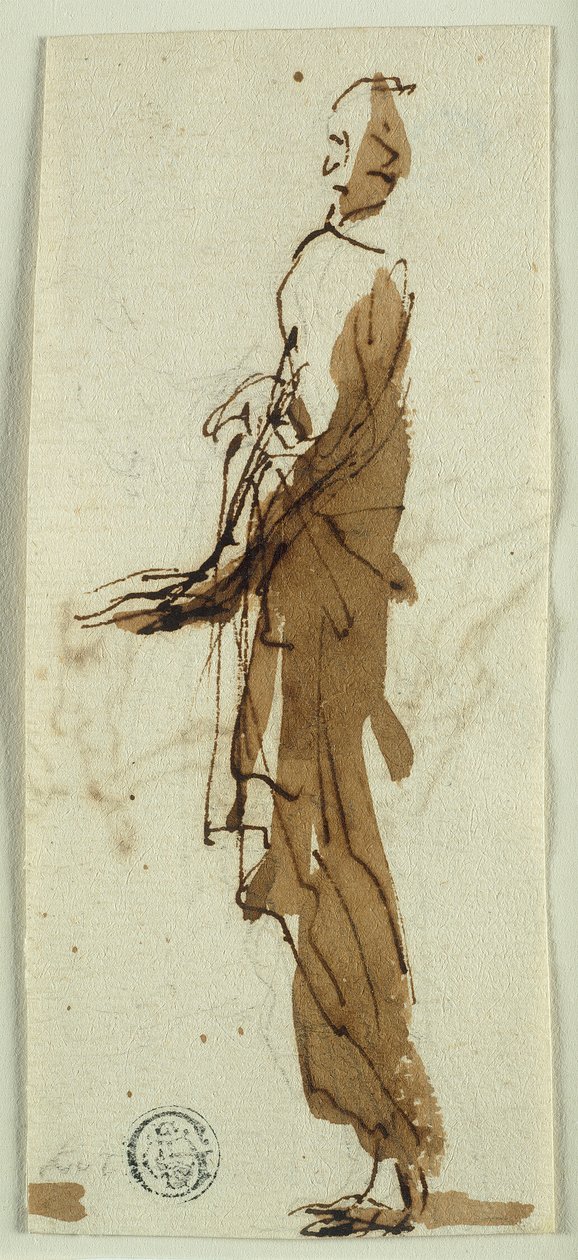Stående draperet figur i profil (recto); Massakren på de uskyldige (verso) af Salvator Rosa
