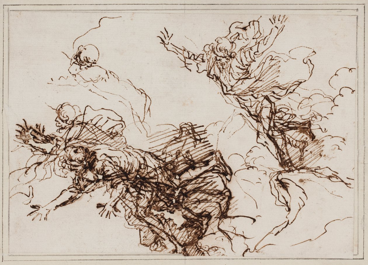 Studier til Empedokles død, efter 1666 (pen, brunt blæk) af Salvator Rosa